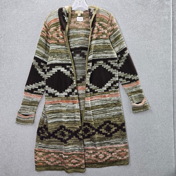 Live And Let Live Women Sweater L Green Aztec Southwestern Cardigan Open Front - Picture 1 of 10